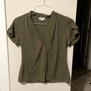 Calvin Klein tulip sleeve olive green blouse